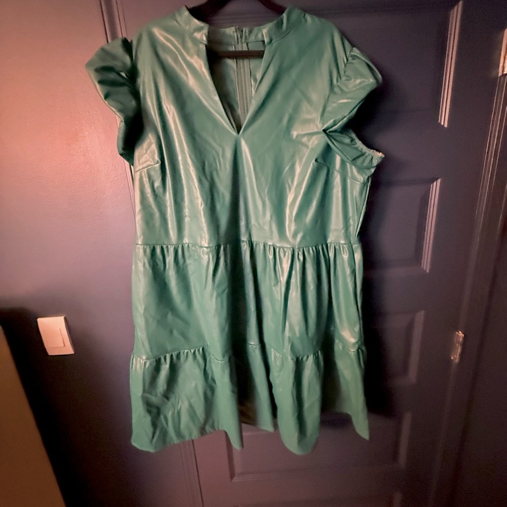 Ashley Stewart Teal Tiered Mini Dress